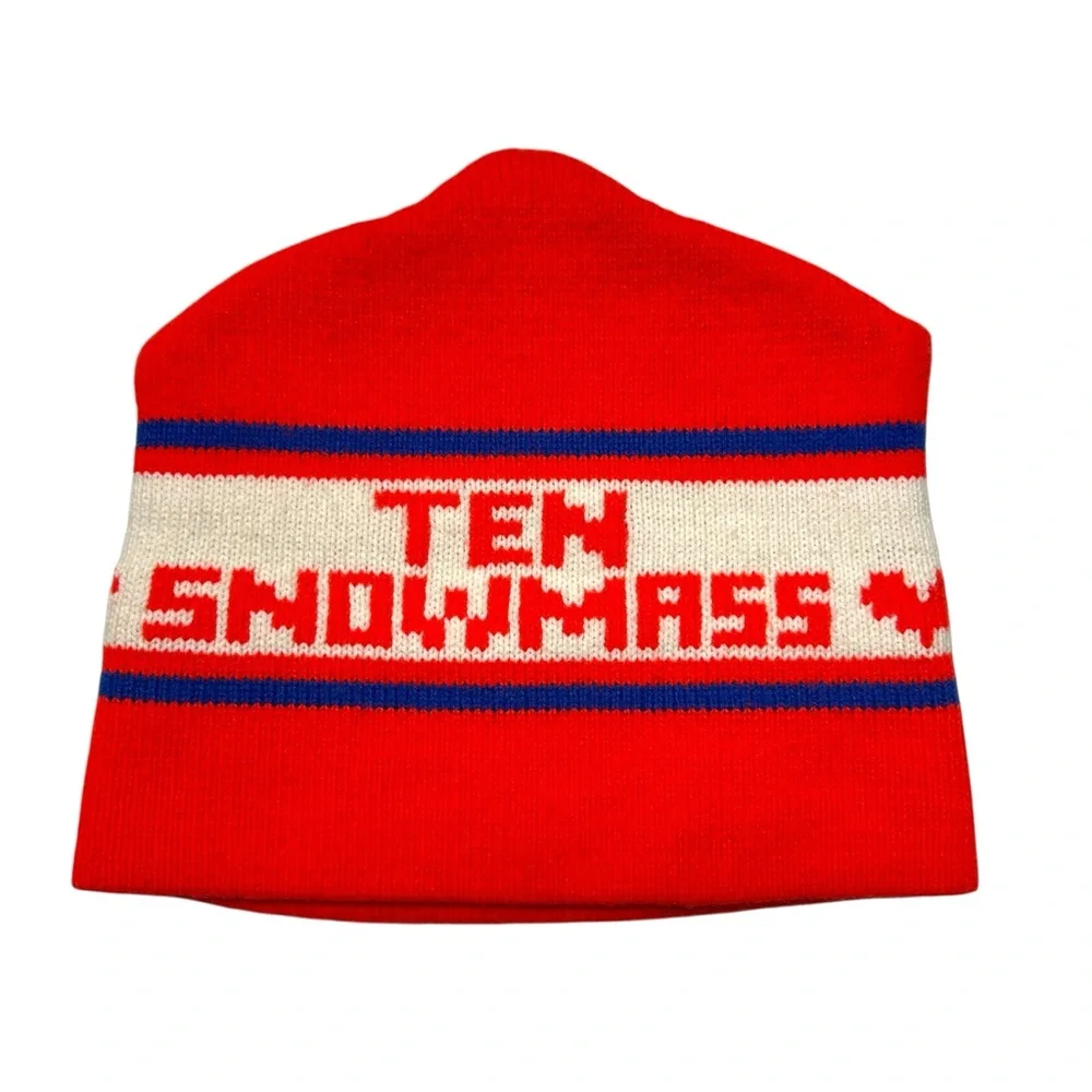 Vintage 80s Aspen Snowmass Ski Beanie Neon Orange Retro OS